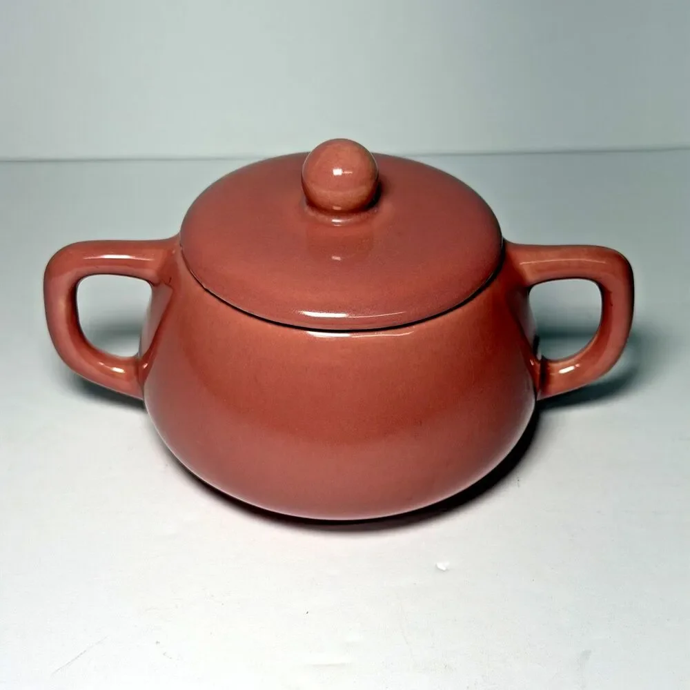 Vintage Bauer Pottery Brusche Al Fresco Sugar Bowl/Lid In Light Pink Unique HTF